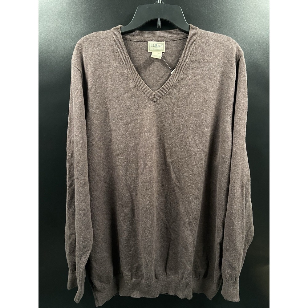 LL Bean Sweater Men's XXL-Tall Pullover Brown V-Neck Cotton Cashmere Blend‎